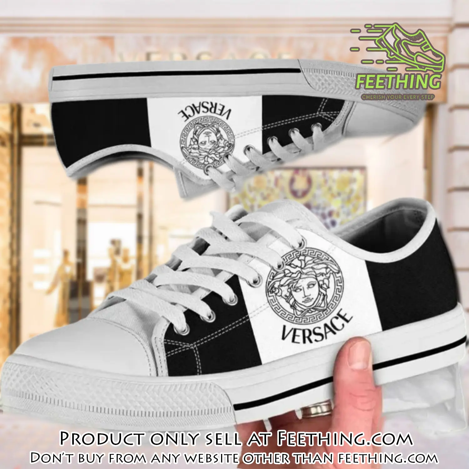 Versace medusa golden white low top canvas shoes luxury brand gifts for men women ft4354010
